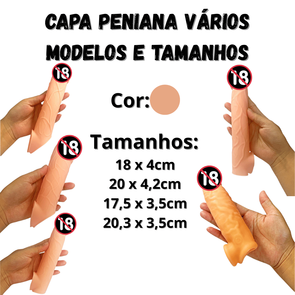 Capa Peniana Extensor Silicone Realista Vários Modelos e Tamanhos Ajuste Confortável em Oferta na Shopee