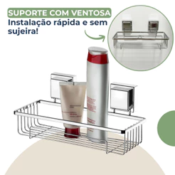 Suporte Shampoo Prateleiras De Banheiro Ventosa Cromado Sem Furo Future