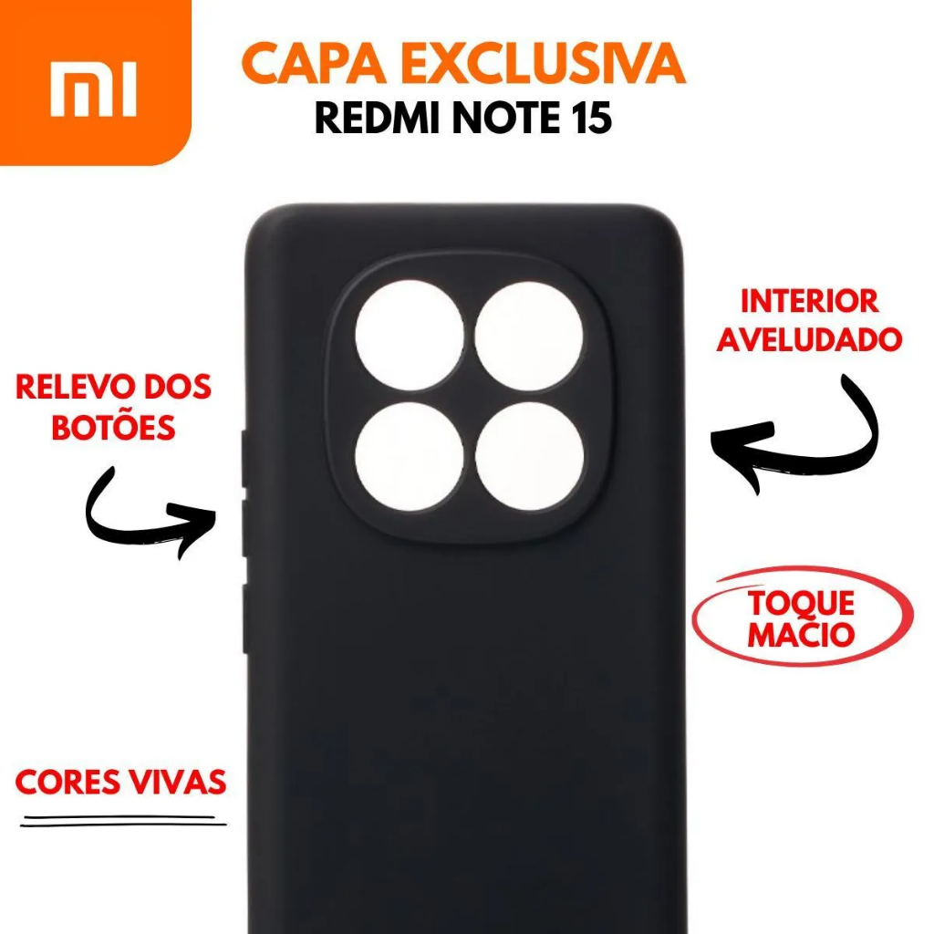 Capa silicone aveludada protetora anti-impacto antirrisco anti-queda Xiaomi Redmi Note15