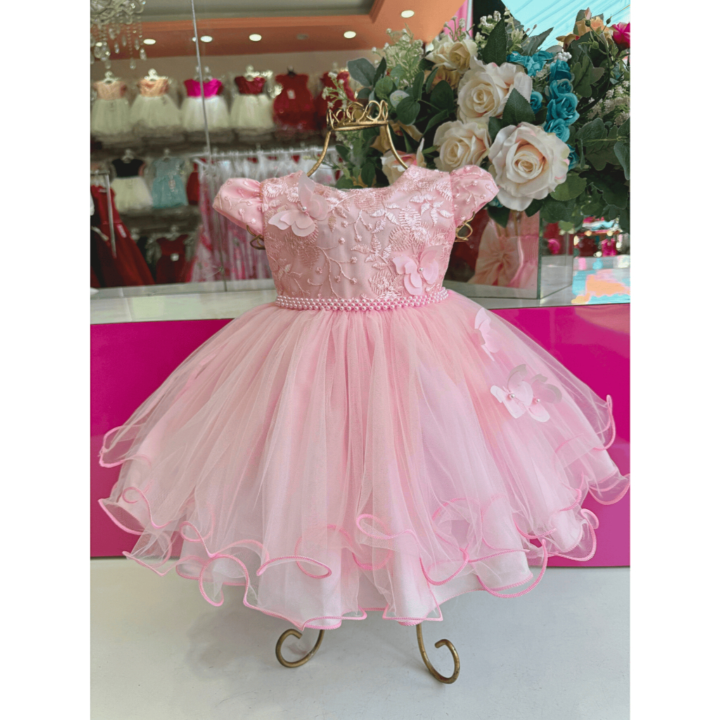 Vestido De Festa Bebê Luxo Aplique Borboletas P.M.G - Várias Cores em Oferta na Shopee