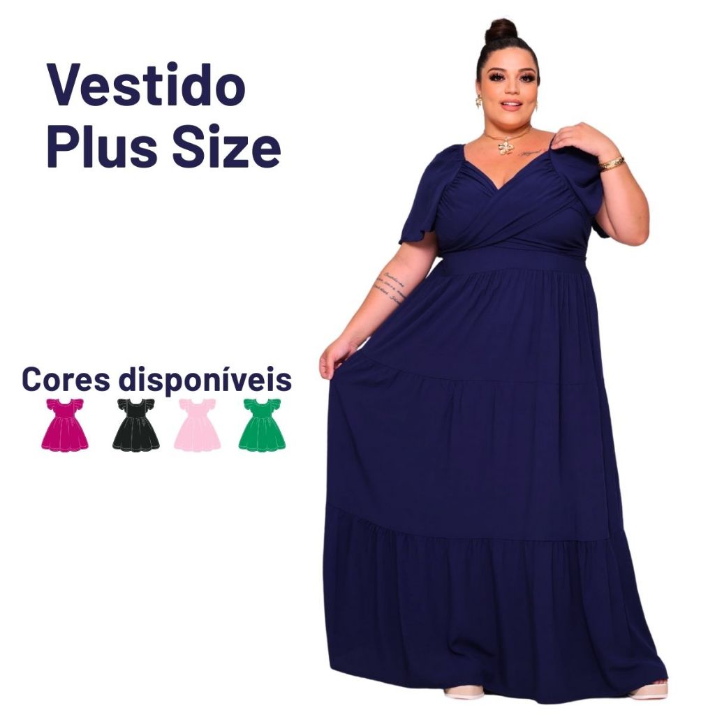 Vestido Feminino Longo 3 Maria Plus Size Manga Curta Verão Casual Evangélico Elegante Modesto Social