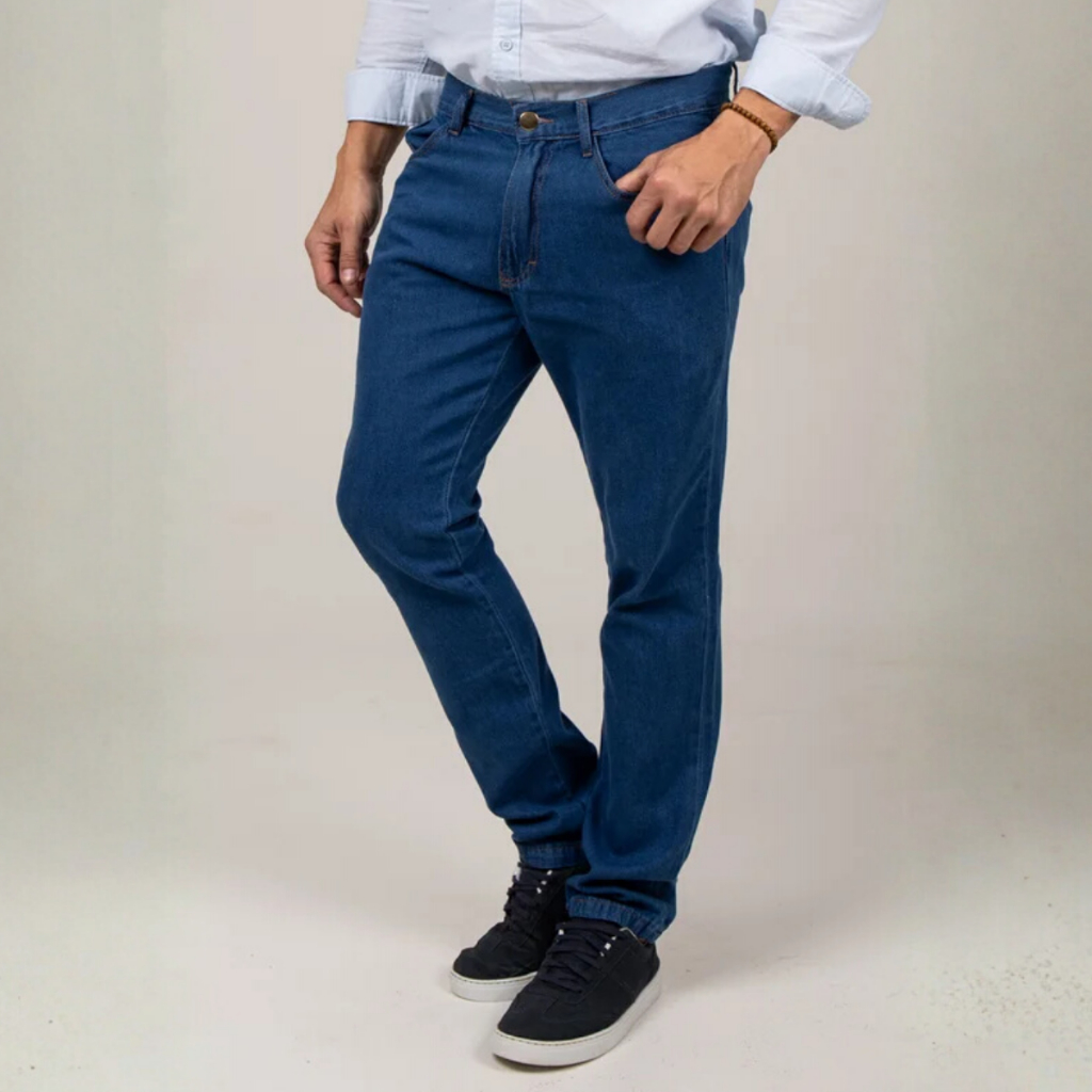 Calça Masculina Sarja Tex Slim Botão Todas Estações Elastano Tradicional Sport Fino Bolsos Chique