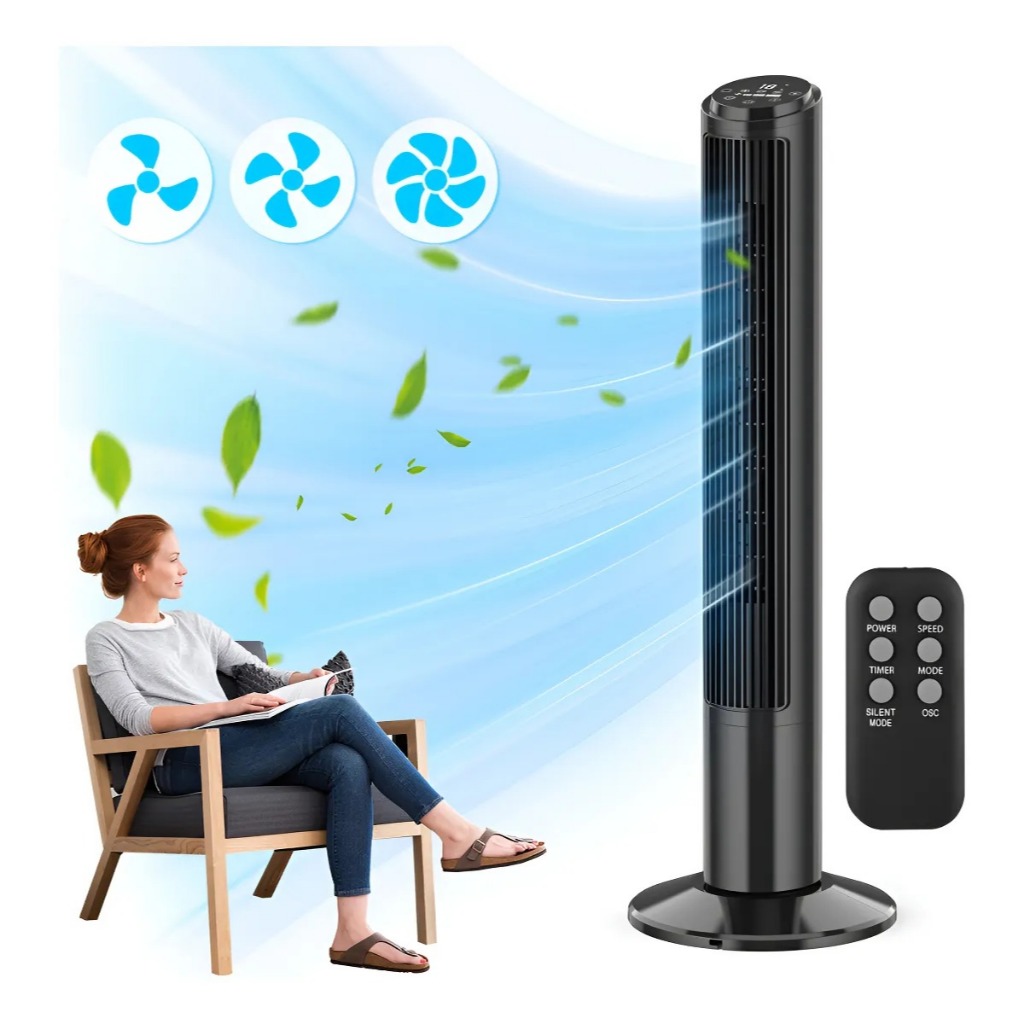Ventilador Torre Oscilante Controle Remoto 3 Velocidades Desligamento Automático 127v 100cm