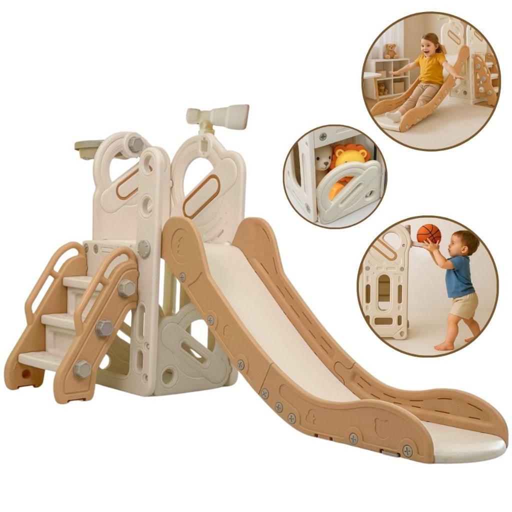 Playground Infantil 4 Em 1 Escorregador Cesta Basquete Bege em Oferta na Shopee