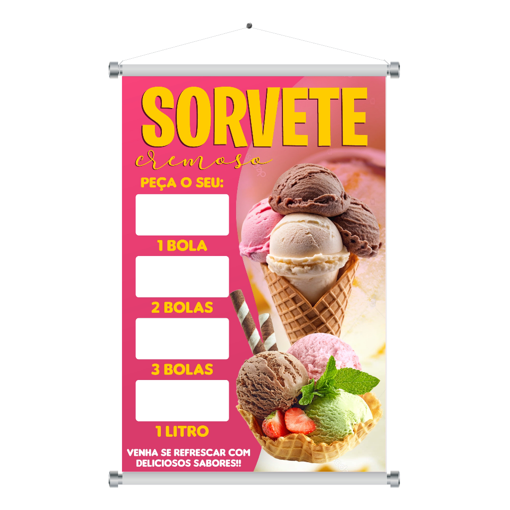Banner Sorvete Propaganda pra Sorveteira Sorvete pote massa casquinha Divulgação a prova d´agua md9