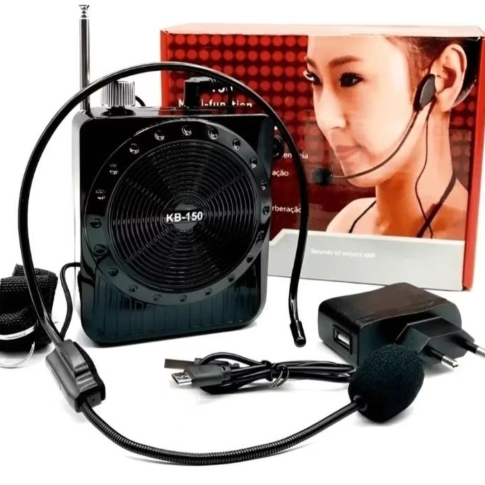 Megafone radio Amplificador Voz com Microfone com bluetooth pendreve Rádio ,Fm ,Professor Aula Preto