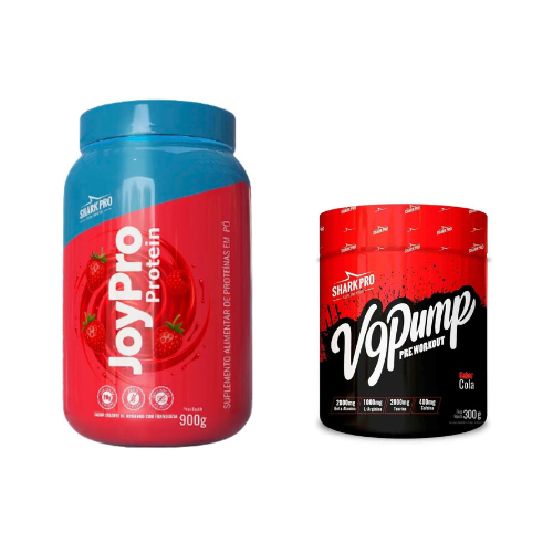 Kit JoyPro Protein e V9 Pump Shark Pro 300g Whey 20g Proteína + Pré Treino Shark 400mg Cafeína