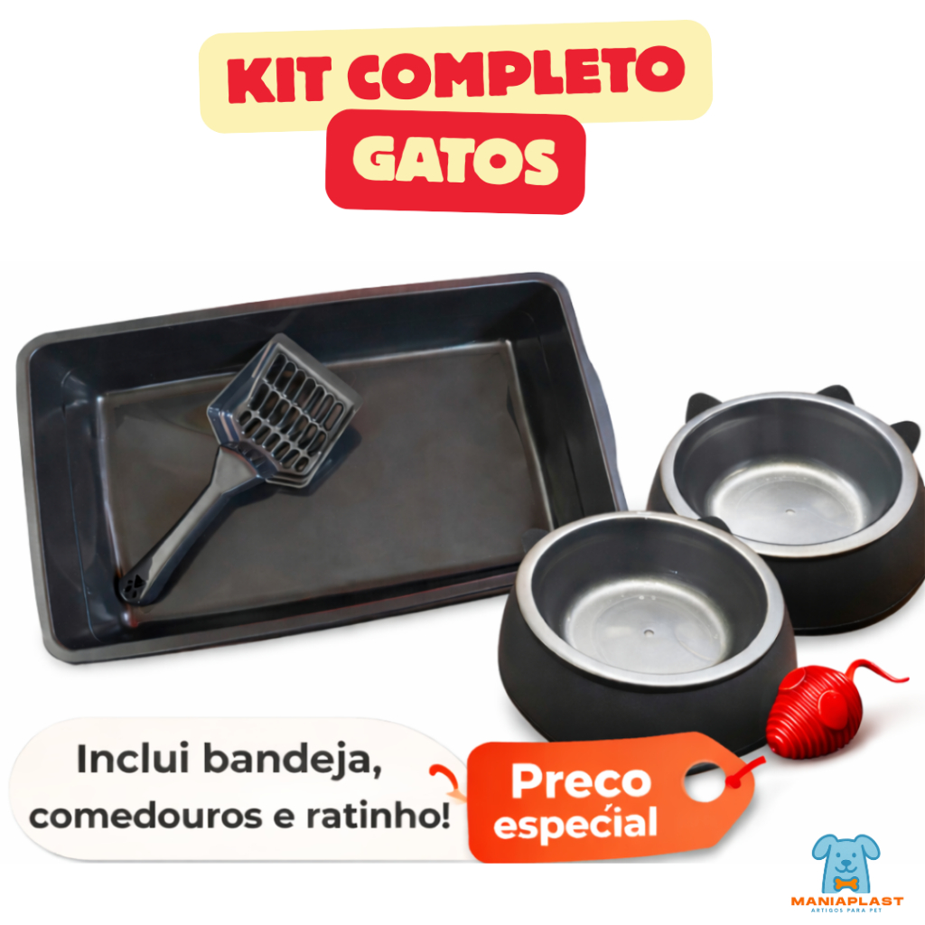 Caixa de Areia para Gatos Completa com Pá + 2 Comedouro Orelha de Gato Tigela Removível + Ratinho em Oferta na Shopee