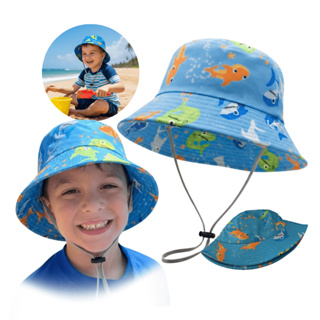 Chapéu de praia Infantil UV Tubarão Azul Infantil Menino Chapéu de praia masculino com Cordinha em Oferta na Shopee