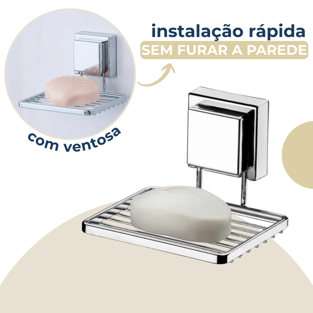 Saboneteira Porta Sabonete Banheiro Lavabo Box Ventosa Sem Furo Cromado Future em Oferta na Shopee