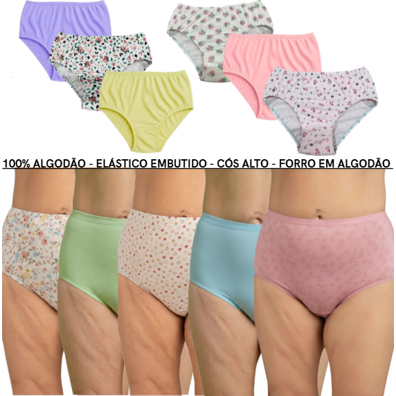 Calçola calcinha da vovo Senhora Cintura Alta 100% Algodão kit com 3 6 9 Confortavel Plus Size Boa Barato em Oferta na Shopee