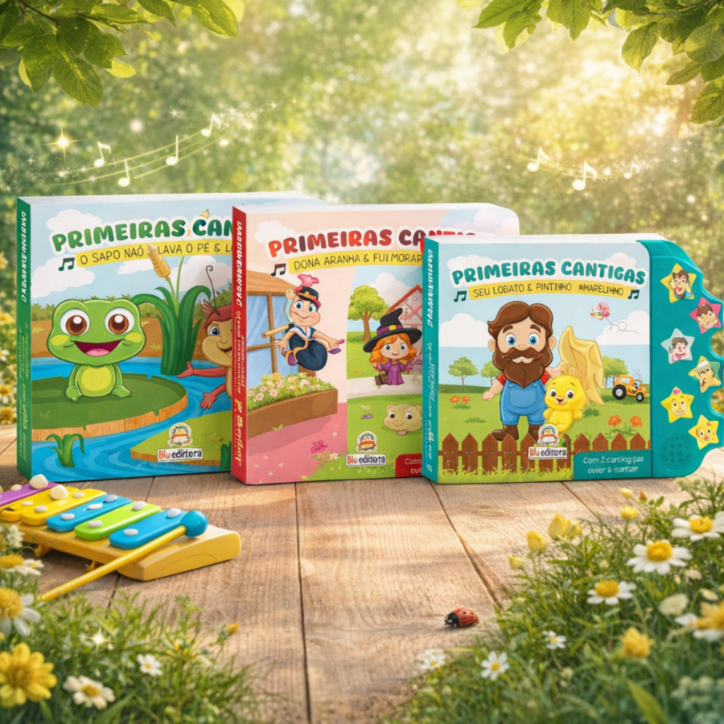 Kit 3 Livro Musical Sonoro Primeiras Cantigas Infantil com Som Blu Editora !