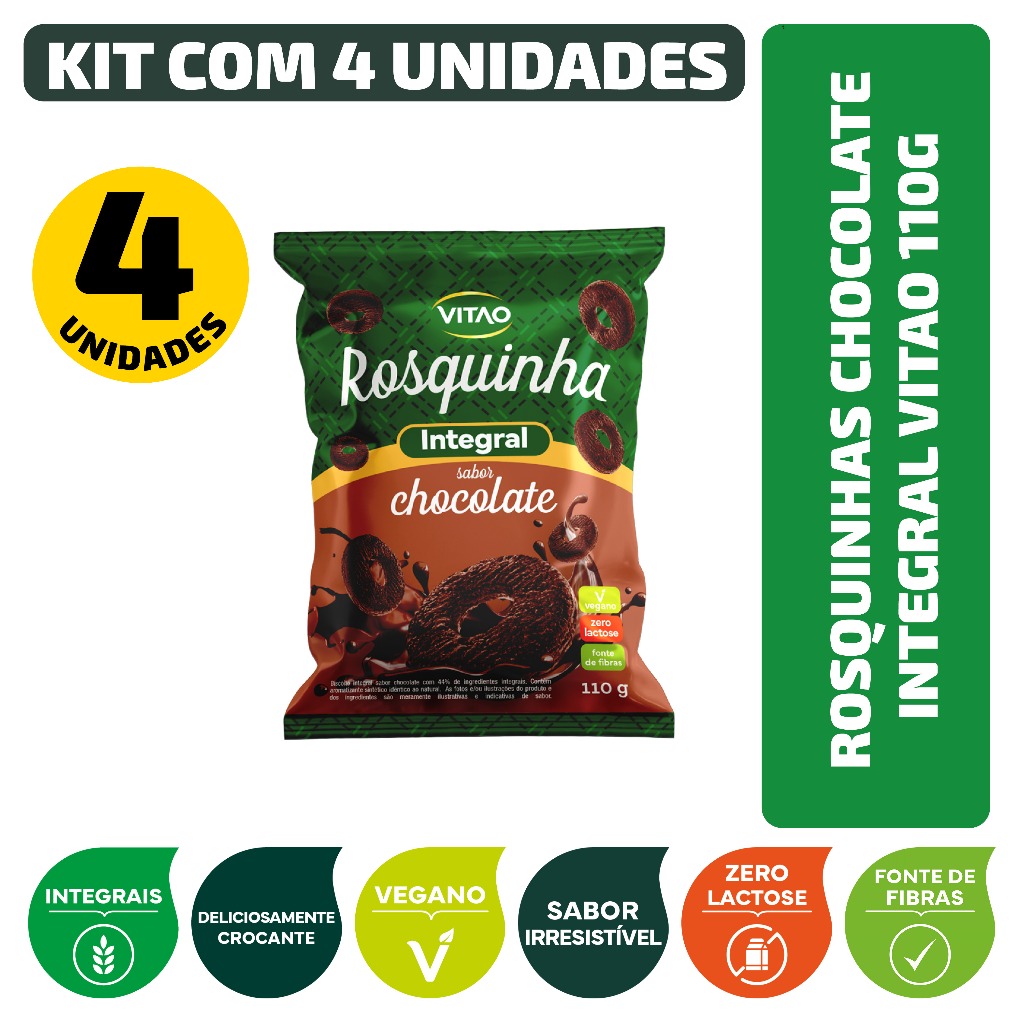 Kit Rosquinhas Chocolate Integral Vitao 110G - 4 Unidades em Oferta na Shopee