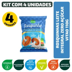 Rosquinhas Leite Integral Zero Açúcar Vegano Vitao 110G - Kit 4 Unidades