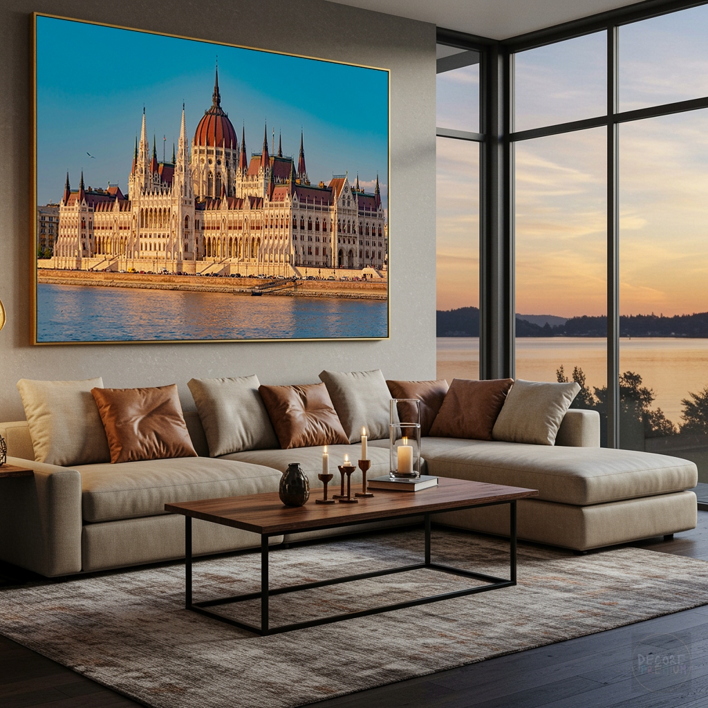 Quadro Decorativo Sala Quarto Paisagem Arquitetura Europeia Clássica Danúbio Sofisticação e Luxo Tela em Canvas