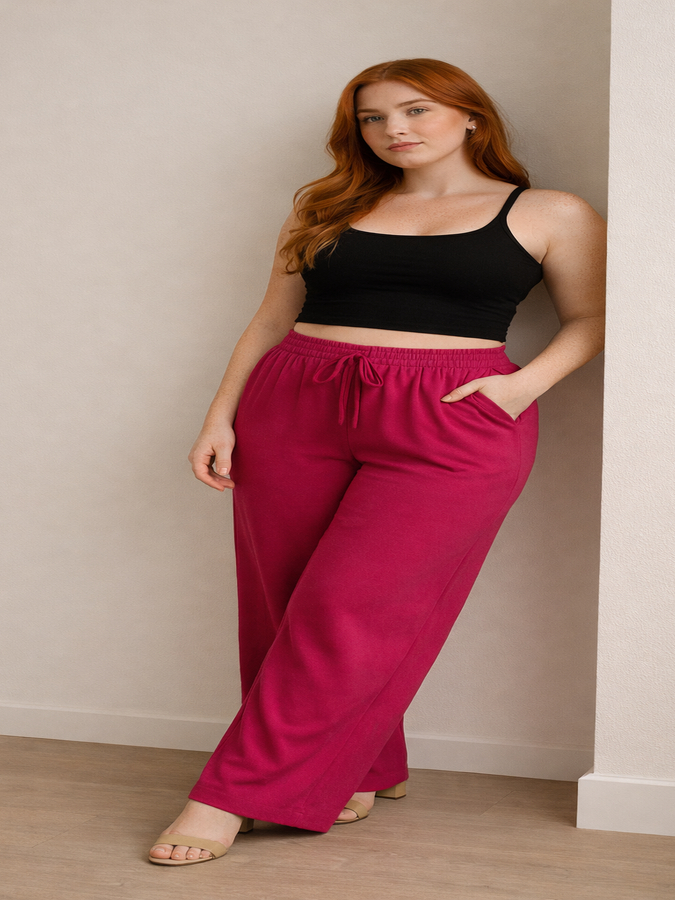 Calça Pantalona Feminina Viscolinho Wide Leg Confortável Leve Tendência 2026