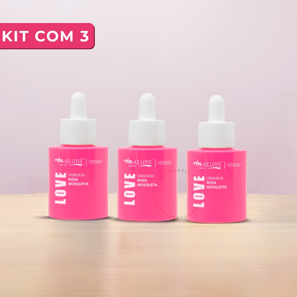 Kit Sérum Facial Rosa Mosqueta 30ml Max Love Regenerador Cuidados com a Pele Rosto