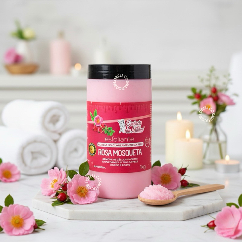 Esfoliante Rosa Mosqueta 1kg Essência da Mulher Clareador de Pele, Rosto e Corpo skincare