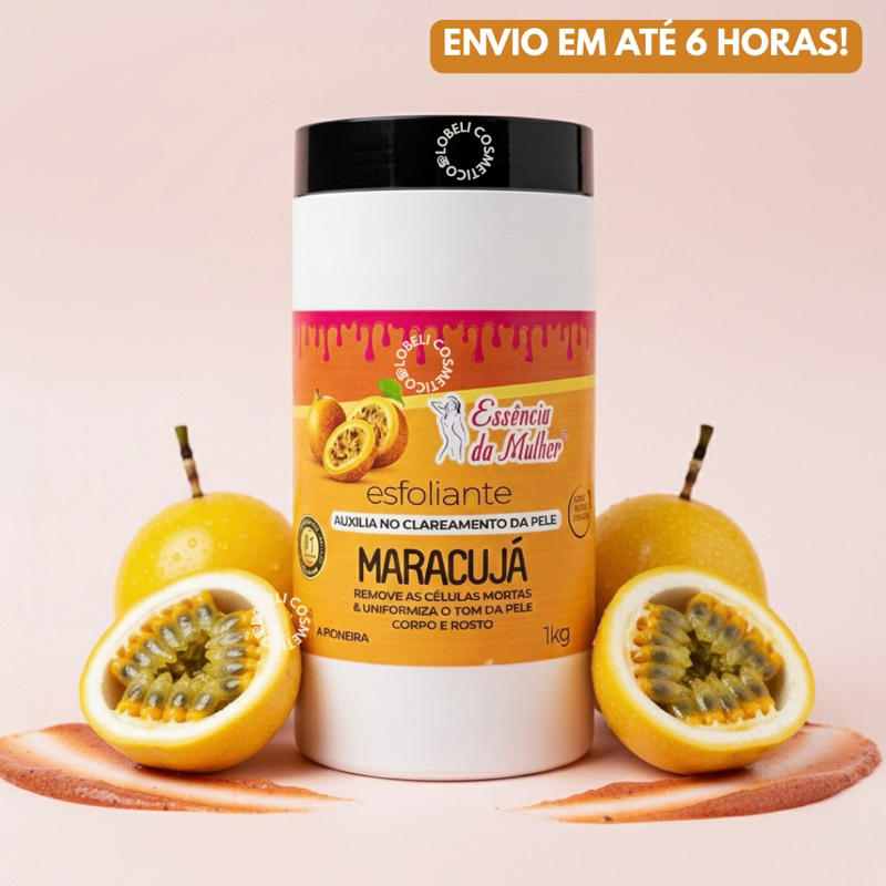 Esfoliante Corpo e Rosto Maracujá Essência da Mulher 1kg Clareador de Pele e Renovação Celular skincare