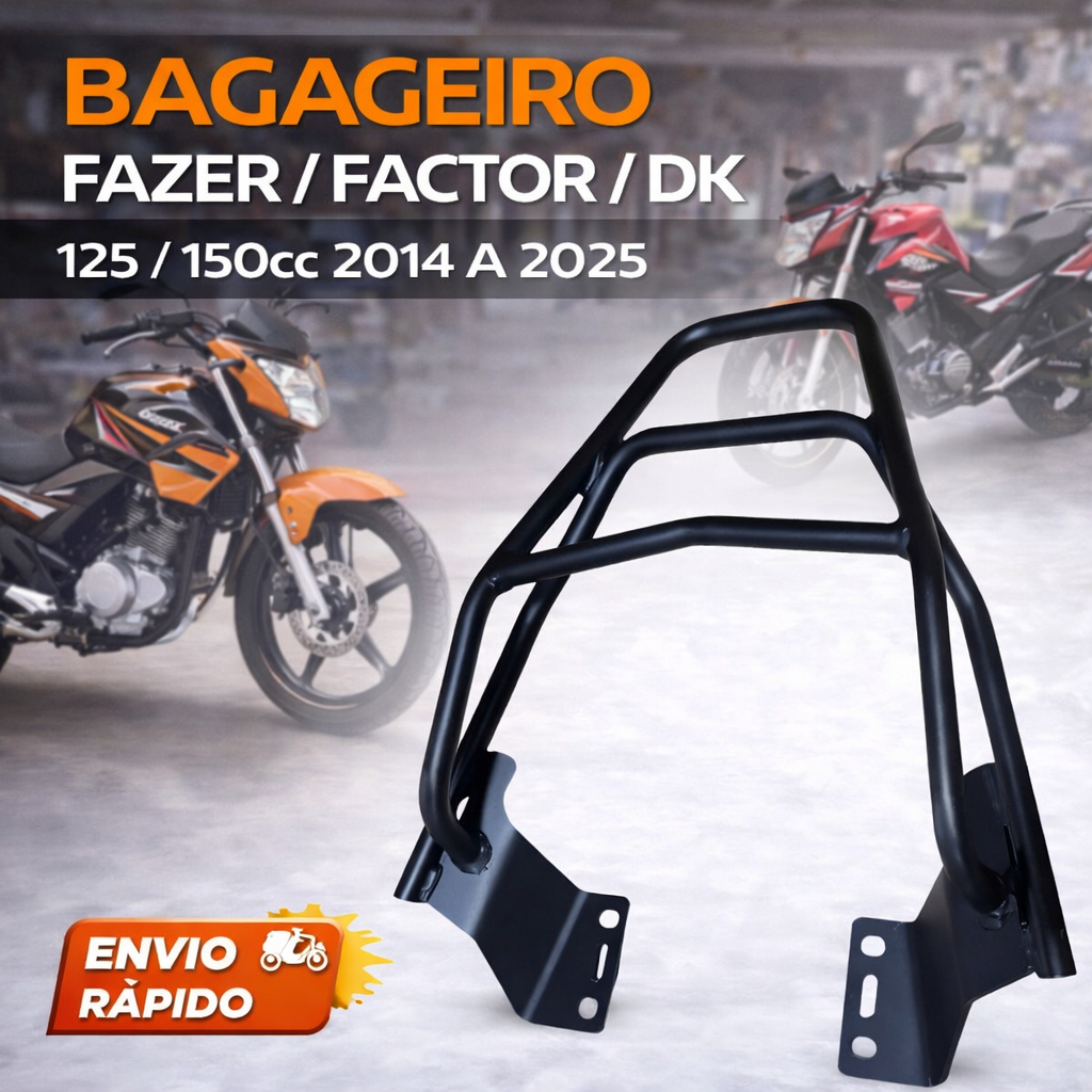Bagageiro Reforçado Preto Fazer Factor DK 125 150 2014 a 2025 Envio Rápido