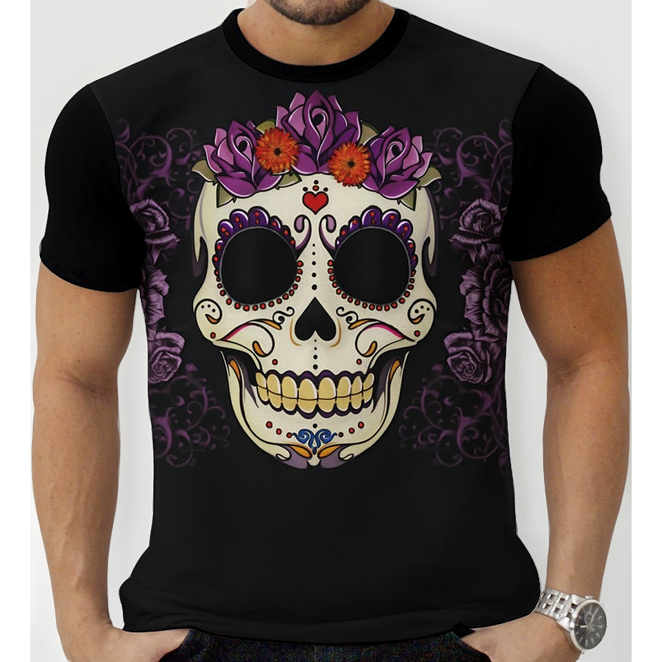 Camiseta camisa caveira mexicana traje fantasia halloween