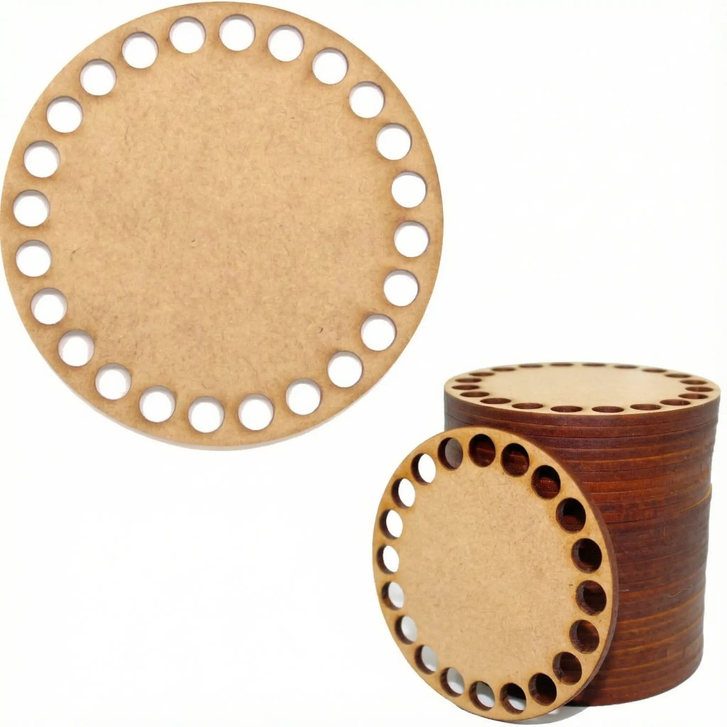 Base De Mdf Crochê Fio De Malha 8 Cm Cru Redonda
