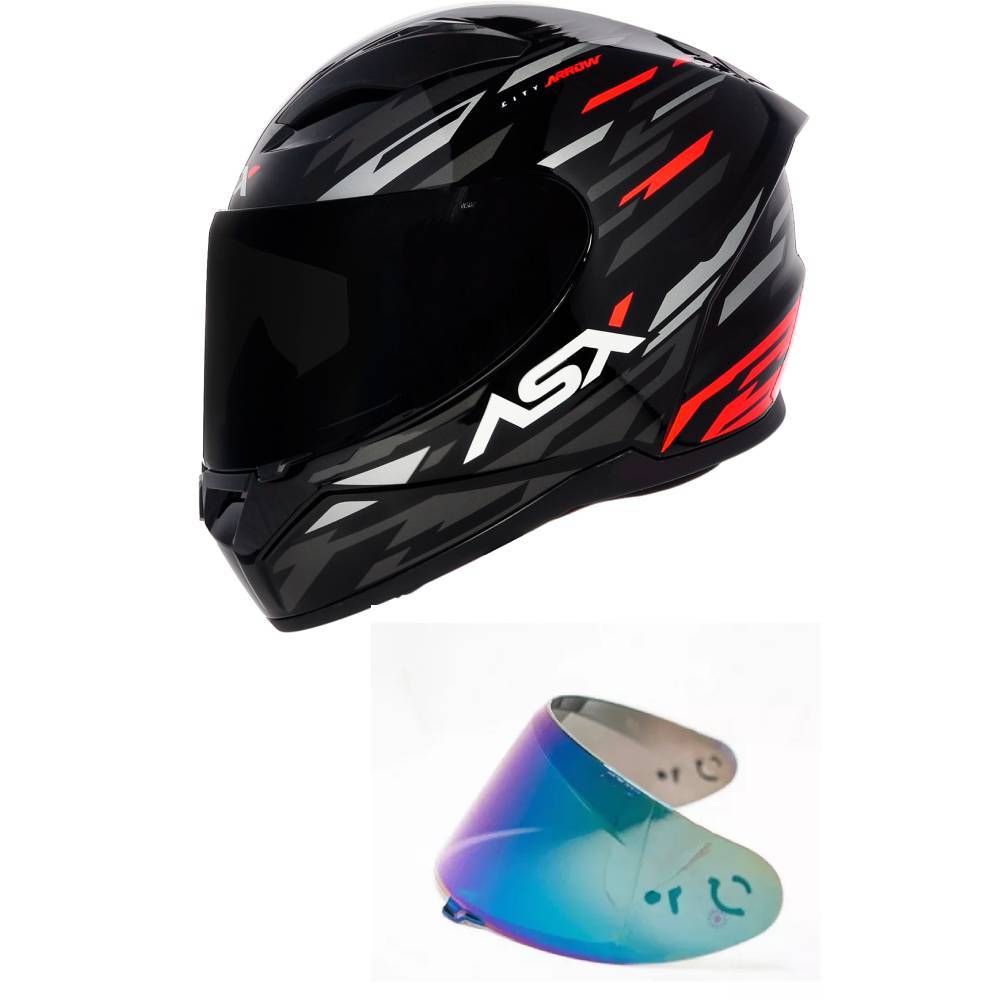 Capacete ASX City Arrow Preto e Vermelho Mais Viseira Camaleão