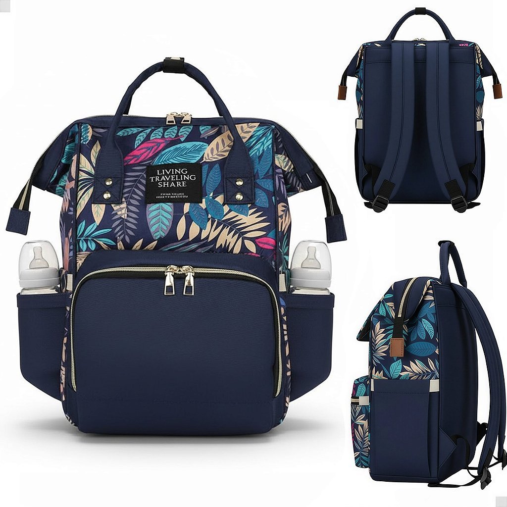 Mochila Maternidade Multifuncional Estampada Floral Grande Capacidade Bolsa Mamãe Bebê
