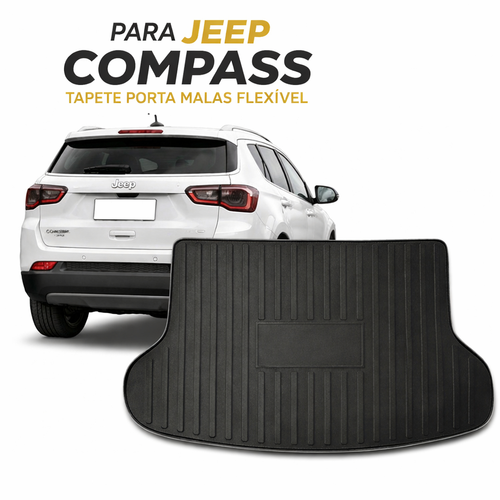 Tapete Flexível Porta Malas  Jeep Compass 2017 2018 2019 2020 2021 2022 2023 2024 2025 PVC Preto