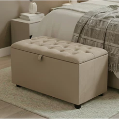 Baú Recamier Divã Sara Capitonê 80cm Suede Organizador Estrutura Madeira Para Cama Solteiro Quarto - AV