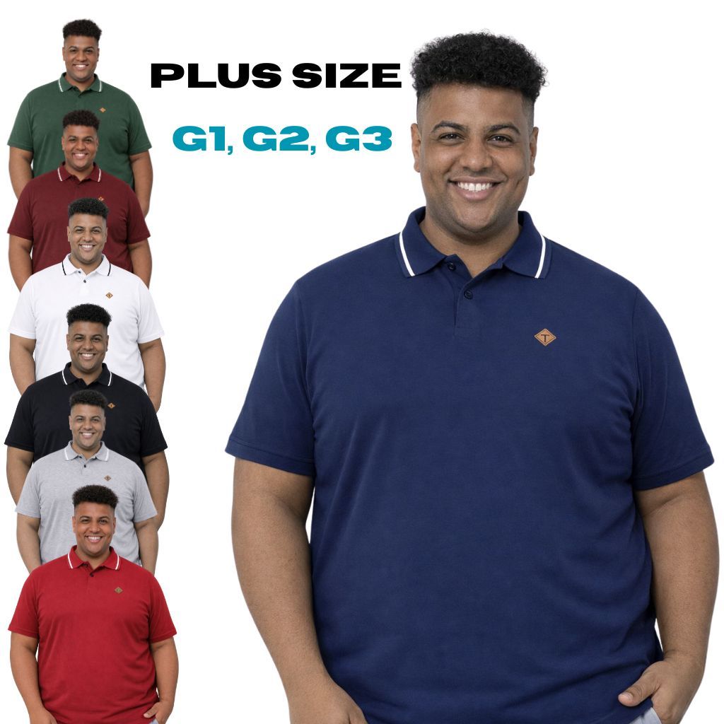 Camiseta Polo Plus Size G1 G2 G3 100% Algodão Camisa Extra Grande