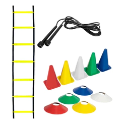 Kit Funcional 05 Cones + 05 Pratos + Escada Agilidade + Corda De Pular