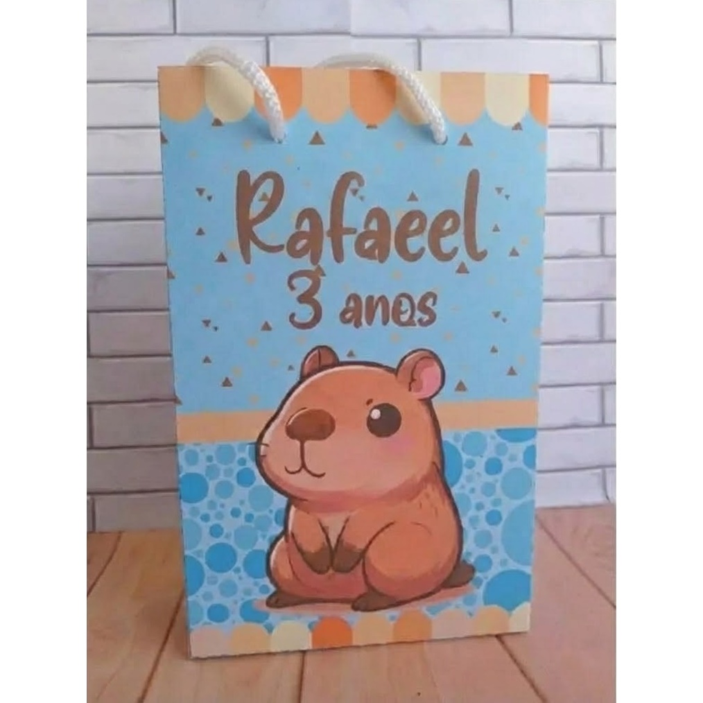 Sacolinha personalizada Capivara azul MENINO PEGUE E MONTE | Personalizados lembrancinhas mimos