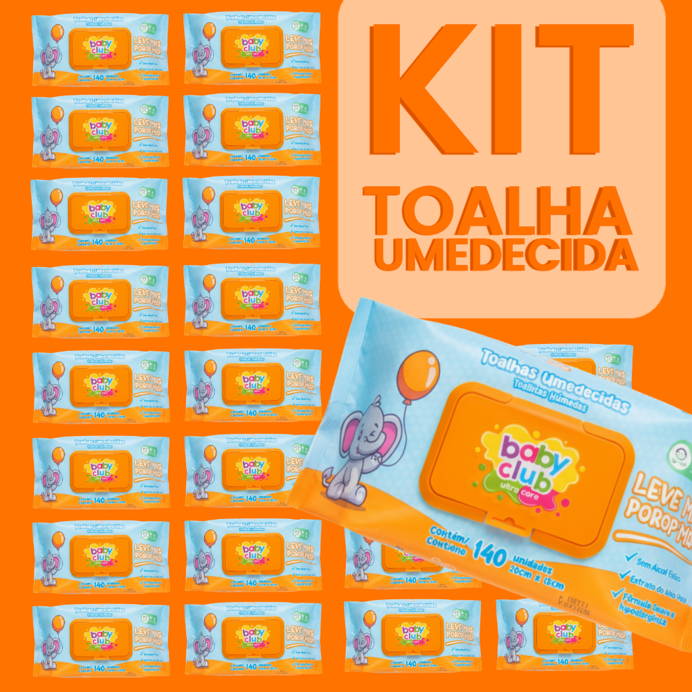 Kit Pacotes de Toalhas Umedecidas Baby Club 140 Folhas Sem Alcool Tamp Flip Top Nenem
