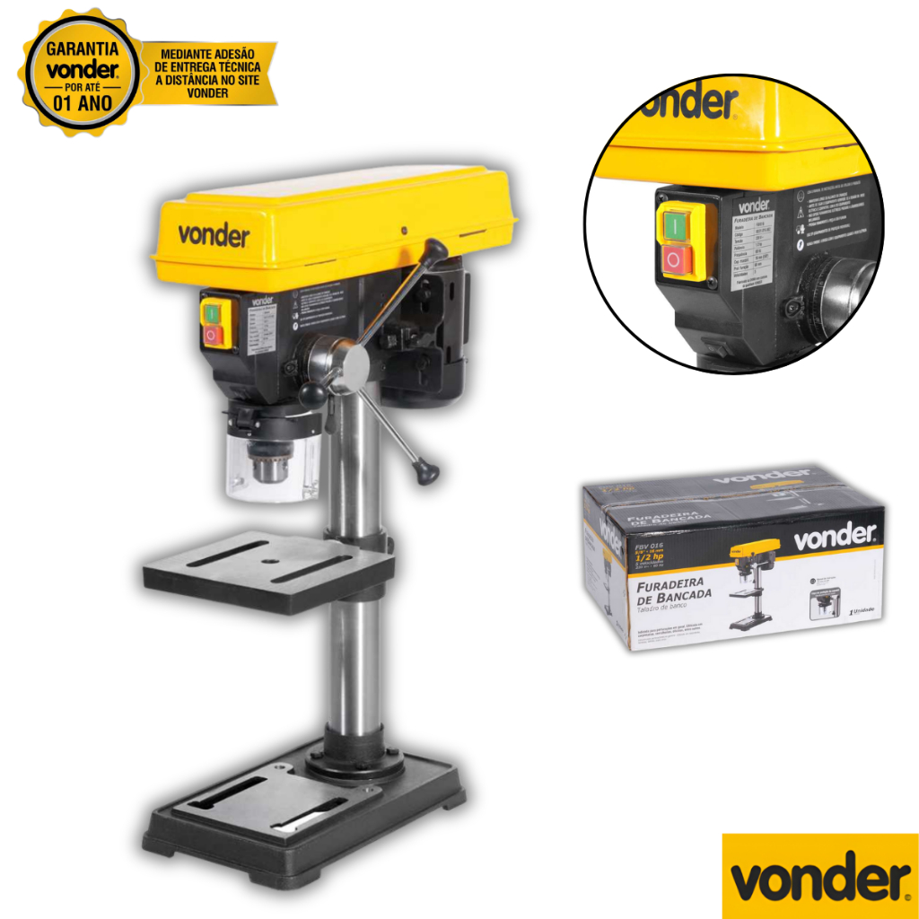 Furadeira de Bancada Vonder FBV016 1/2HP 16mm Para Uso Profissional