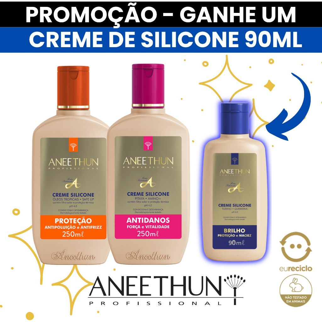 Kit Creme de Silicone Linha A Brilho Proteção Antidanos 250ml Creme Aneethun Professional
