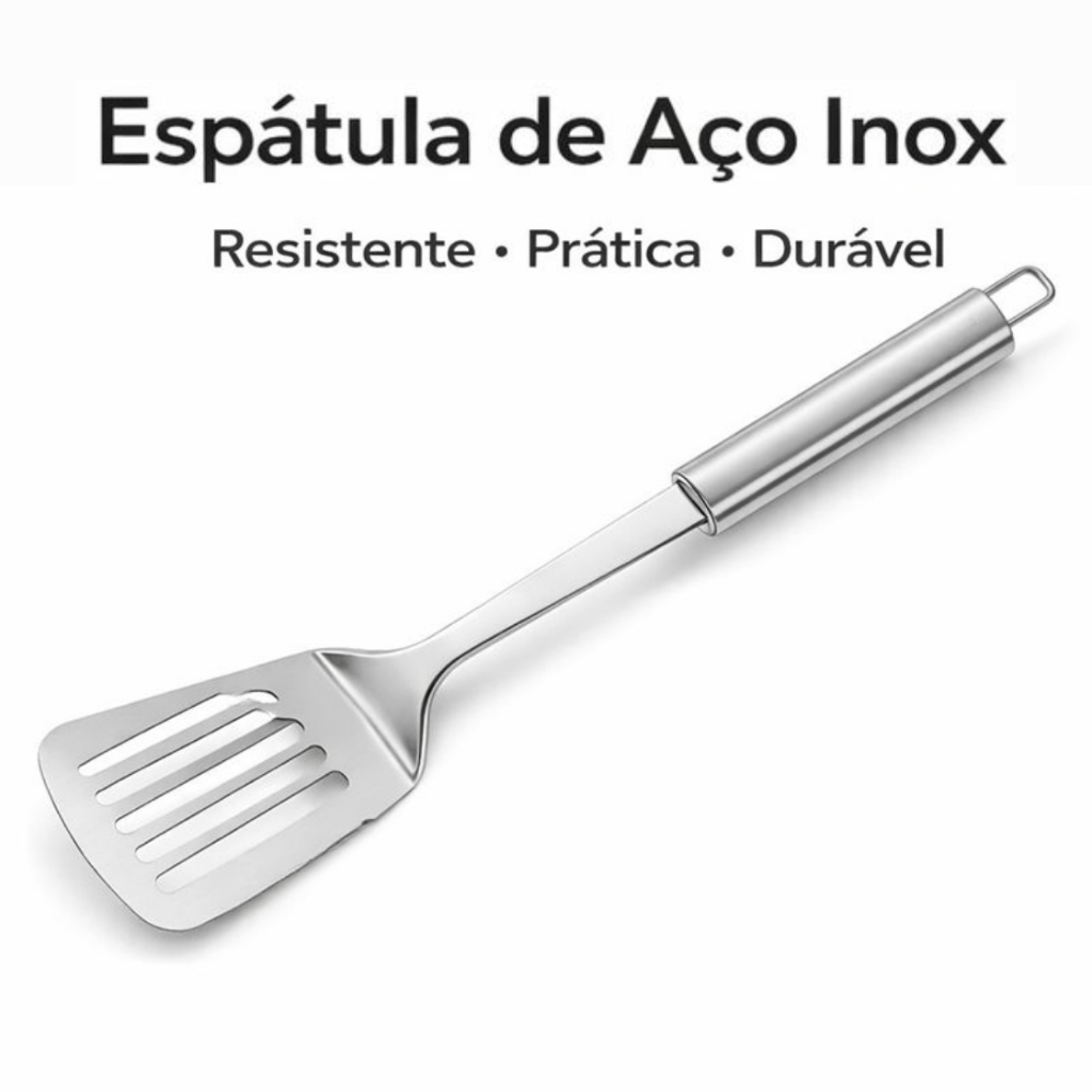 Espátula Vazada de Aço Inox 33,5cm Fratelli  Resistente e Higiênica