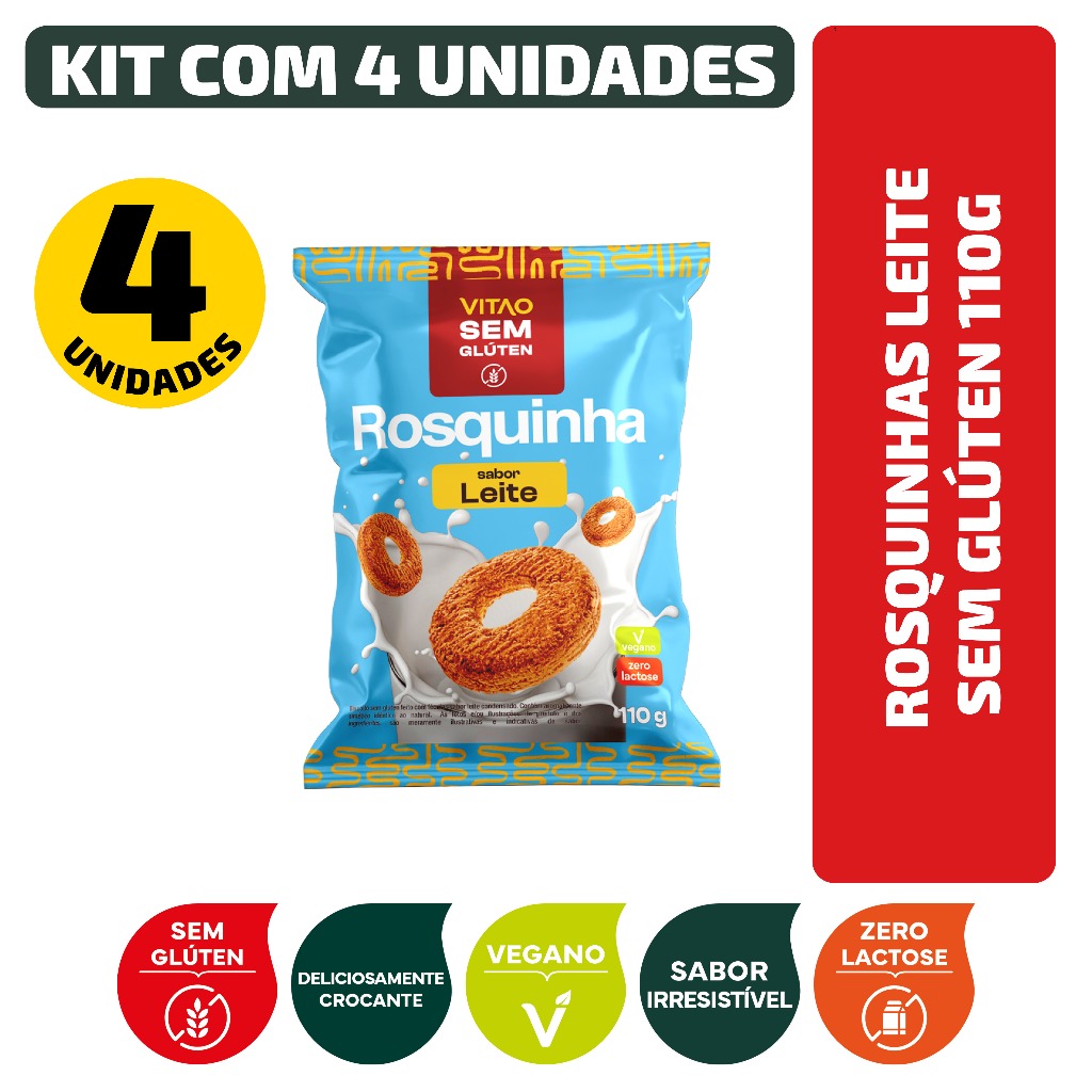 Kit Rosquinhas Leite Sem Glúten 110G - 4 Unidades
