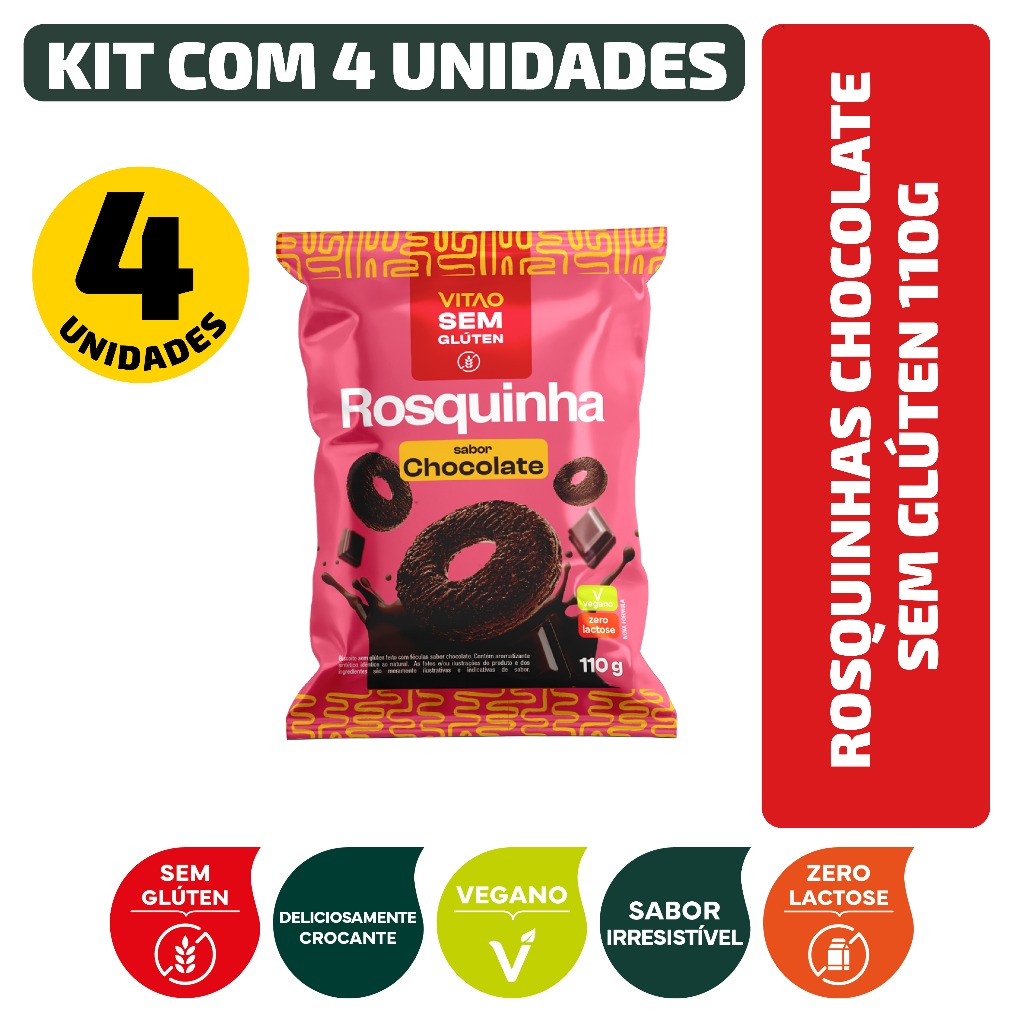 Kit Rosquinhas Chocolate Sem Glúten 110G - 4 Unidades