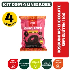 Kit Rosquinhas Chocolate Sem Glúten 110G - 4 Unidades