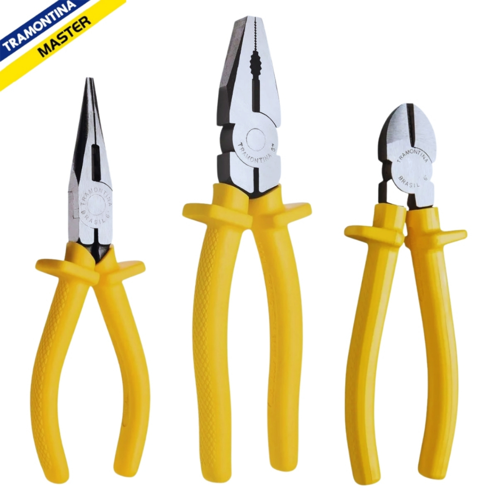 Jogo de Alicates Tramontina 3 Peças | Universal, Corte e Bico | Aço Cromo Vanádio | em Oferta na Shopee