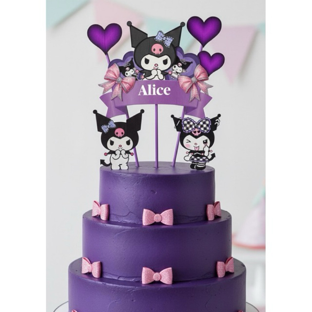 Topo de Bolo Kuromi – 5 Unidades Personalizado em Oferta na Shopee