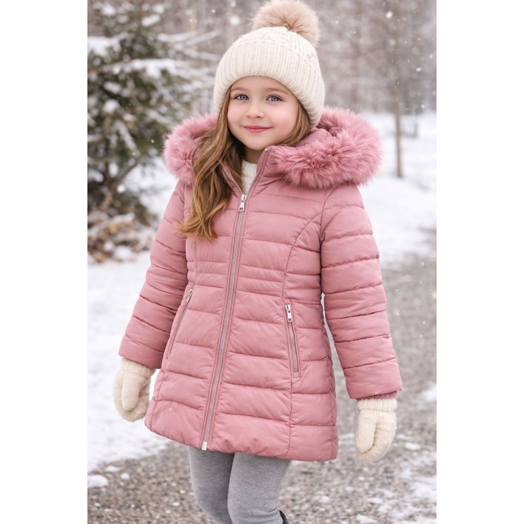 Casaco de Inverno com Capuz e Fecho para Meninas- Suave Aconchegante e Quente