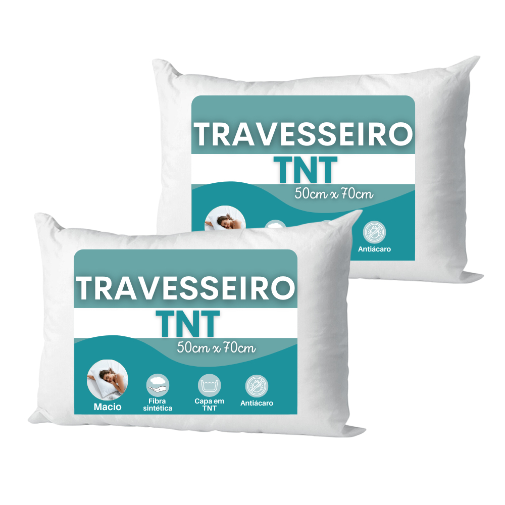 kit conjunto 2 Travesseiros TNT 50cm x70cm 100% Fibra Antialérgico