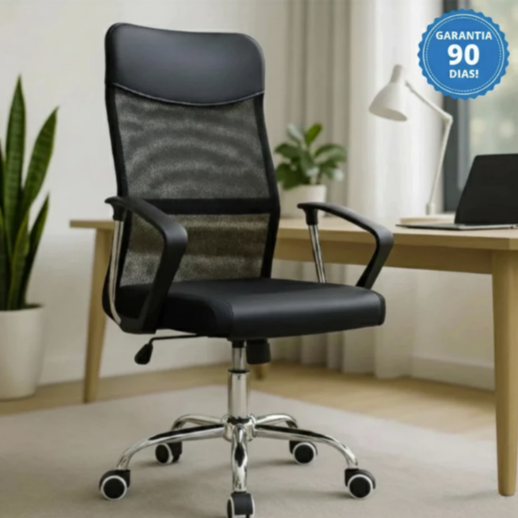 Cadeira Presidente Giratória De Escritório Executiva Premium Ergonômica Couro Mesh Office Ajustável em Oferta na Shopee