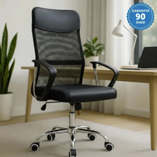 Cadeira Presidente Giratória De Escritório Executiva Premium Ergonômica Couro Mesh Office Ajustável em Oferta na Shopee