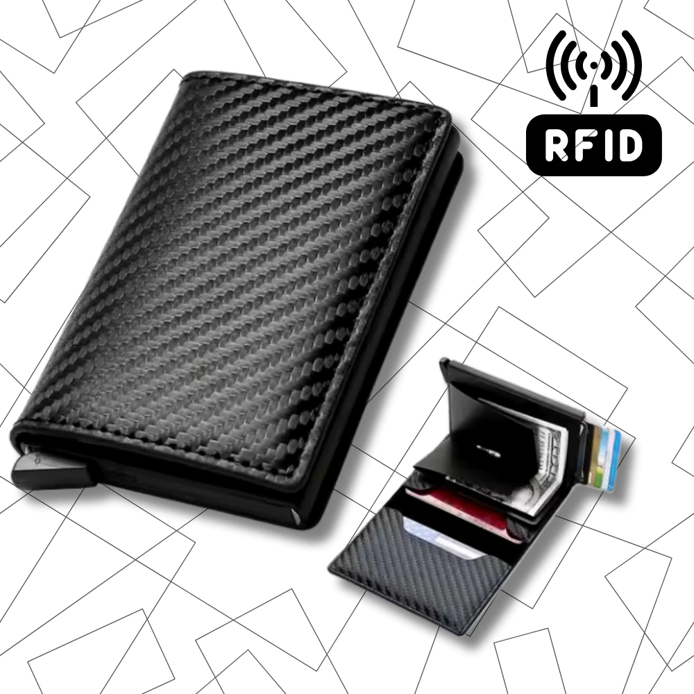 Carteira com Bloqueio Rfid Porta Cartão Slim Masculina Antifurto Pop Up