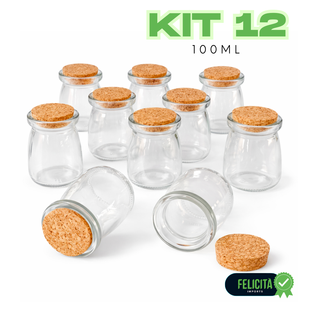 Vidro Com Tampa De Cortiça Kit 5, 10, 12 Pote de Vidro Com 100ml Porta tempero Condimentos Potinho em Oferta na Shopee