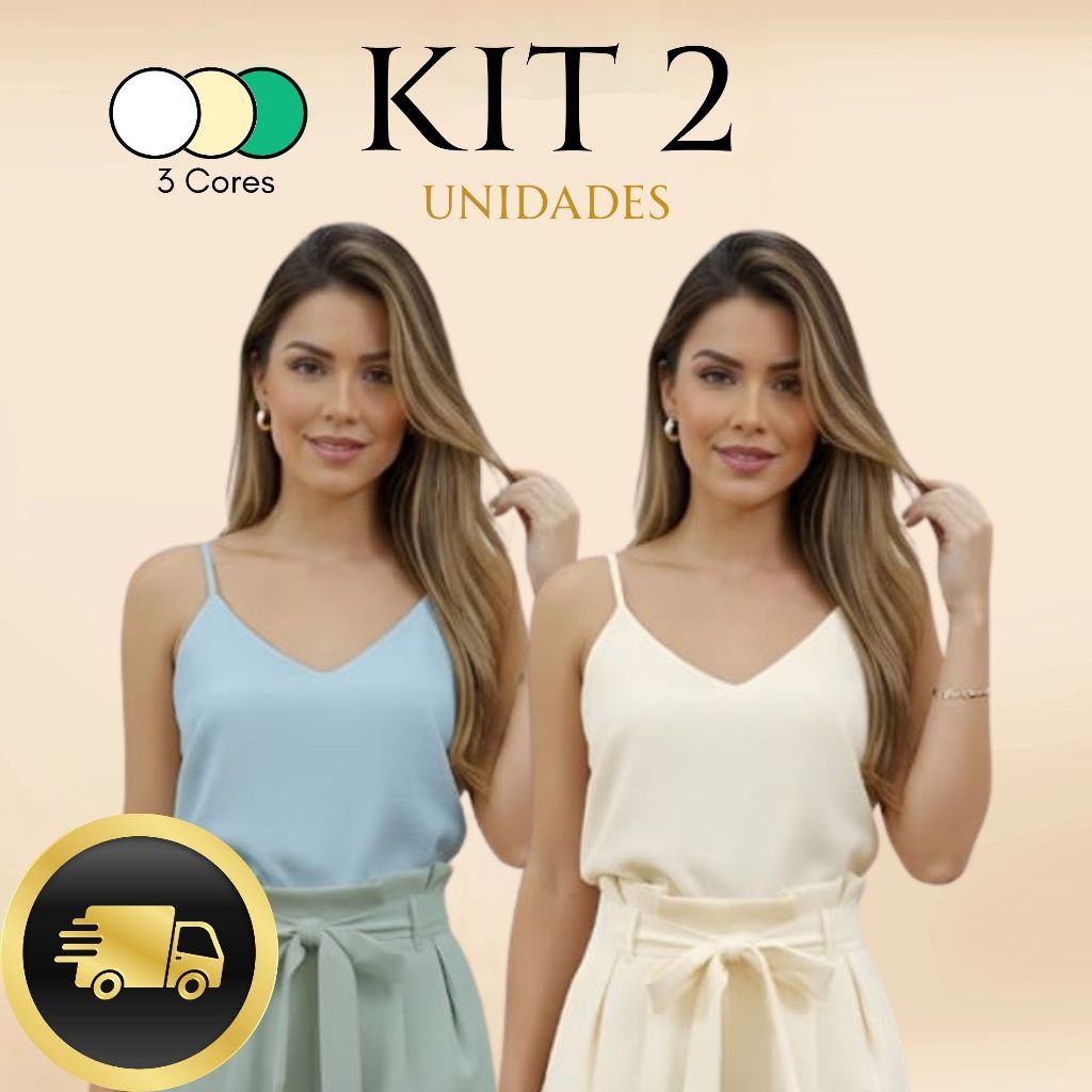 Kit Regatas Duna Bella Alça Fina – Decote V (2 Peças) em Oferta na Shopee