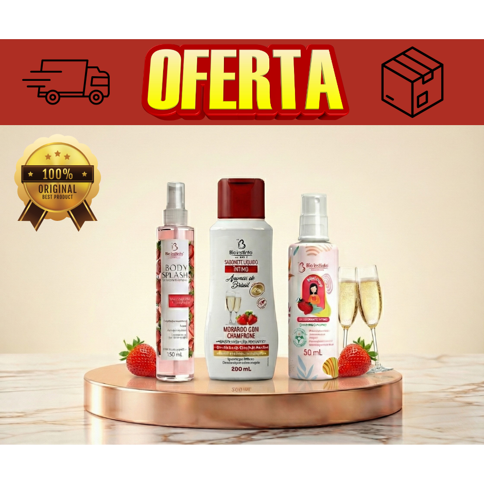 Kit Body splash Sabonete intimo e Desodorante intimo Morango com champanhe Bio Instinto em Oferta na Shopee